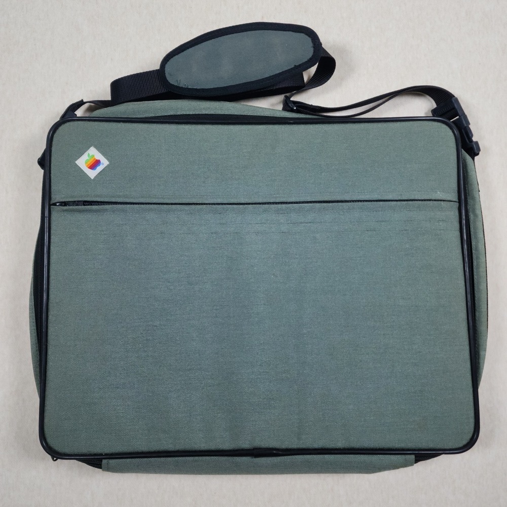 Apple Vintage Rainbow Logo Laptop Briefcase Sage Green Canvas Tech Bag 90s Rare